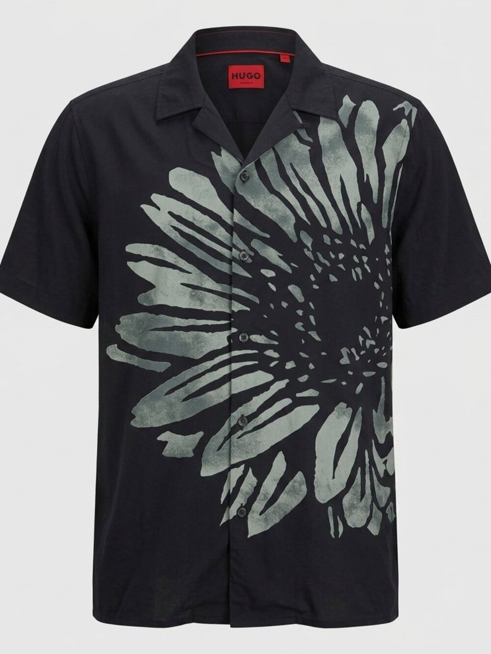 HUGO Boss Mens M Black Green Flower Collar Short Sleeve Shirt NWT 128